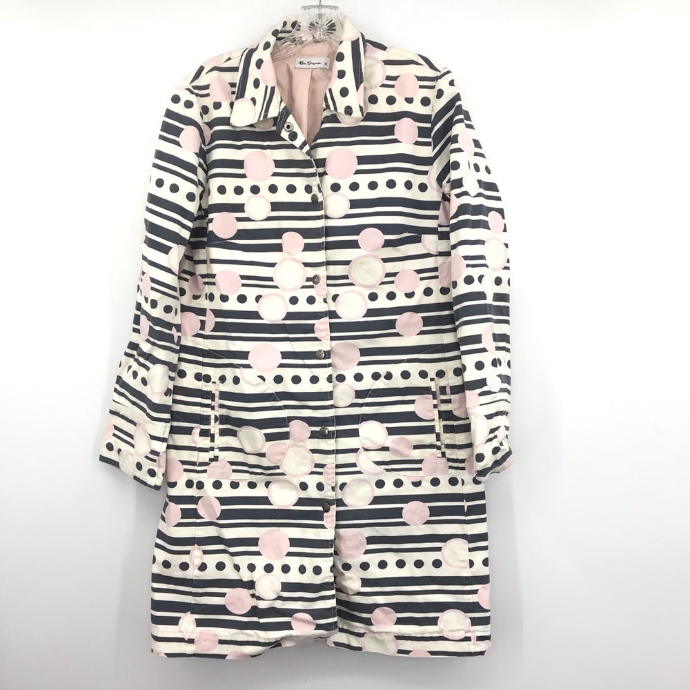 Ben Sherman Stripe Polka Dot Trench Coat Pink Gray